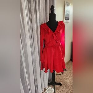 Red long sleeve mini dress
